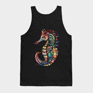 Seahorse Colorful Ocean Life Art Aquarium Lover Black Tank Top